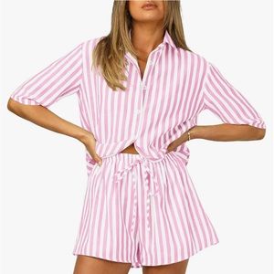Viral shorts and top set, Sold out! Blush & white stripes, size medium.